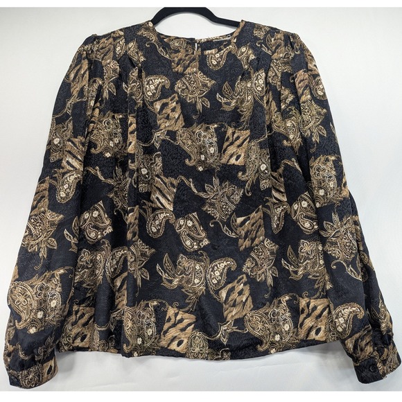 Protrend Ltd Tops - Vintage 1993 Protrend Ltd Paisley Blouse Black Gold Long Sleeve Top 90s Large